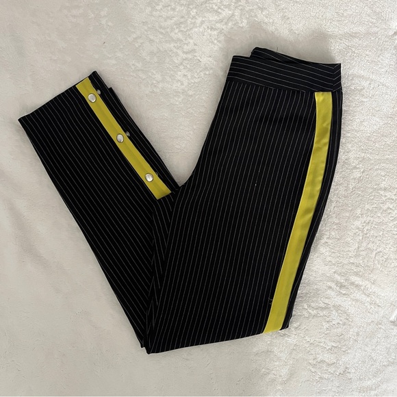 Black pinstripe pants with yellow/green stripe on side and snaps - Picture 3 of 5